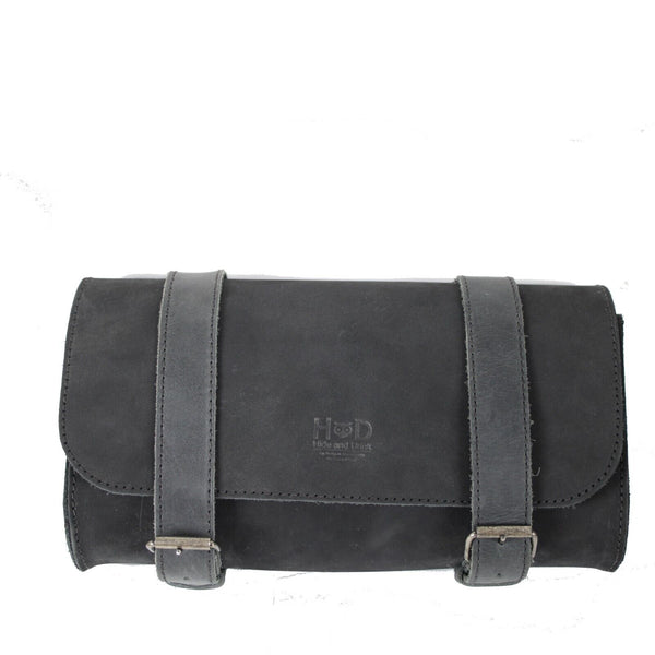 Hide And Drink 11 X 6 X 3 Charcoal Black Buckle Clutch 100% Leather Purse