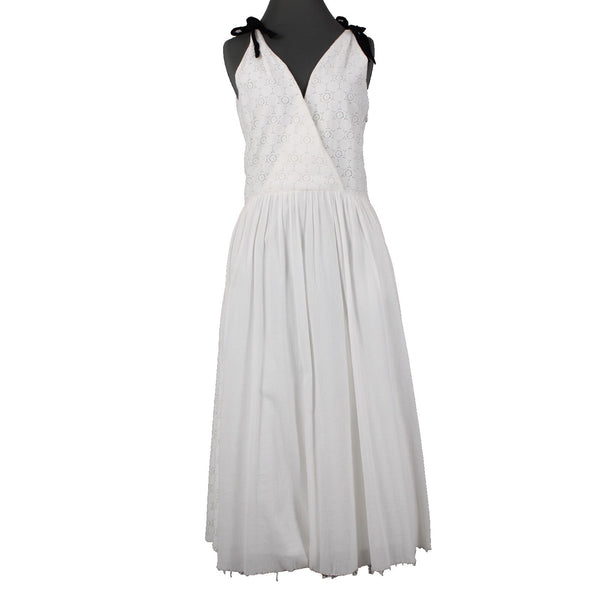 Band Of Outsiders Dress Sz 1 White Black Ribbon Tie Layered V Neck 100% Cotton