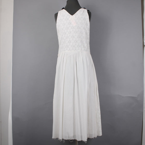 Band Of Outsiders Dress Sz 1 White Black Ribbon Tie Layered V Neck 100% Cotton