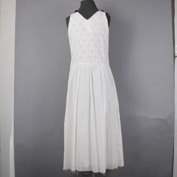 Band Of Outsiders Dress Sz 1 White Black Ribbon Tie Layered V Neck 100% Cotton
