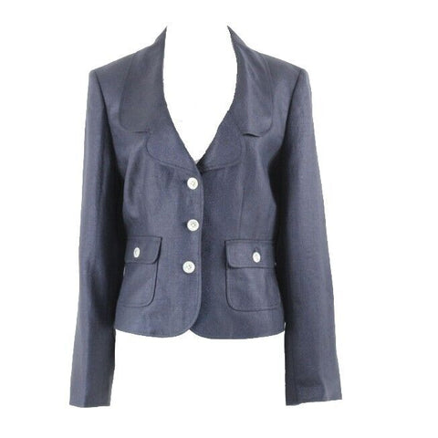 Ellen Tracy NEW $269 Sz 8 Navy Blue Polished Cotton Linen Lined Jacket