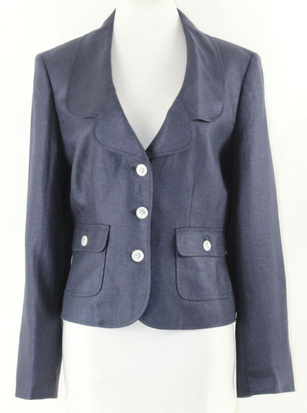 Ellen Tracy NEW $269 Sz 8 Navy Blue Polished Cotton Linen Lined Jacket