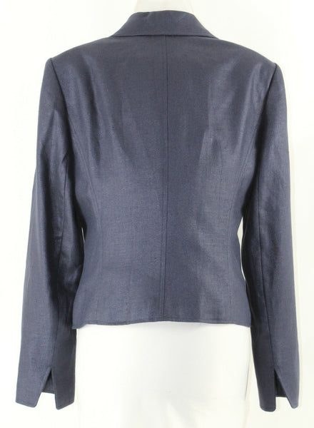 Ellen Tracy NEW $269 Sz 8 Navy Blue Polished Cotton Linen Lined Jacket