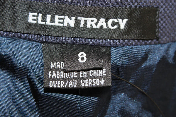 Ellen Tracy NEW $269 Sz 8 Navy Blue Polished Cotton Linen Lined Jacket