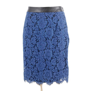 Brixon Ivy Sz L Blue Black Lace Overlay PU Trim Lined Rayon Blend Pencil Skirt