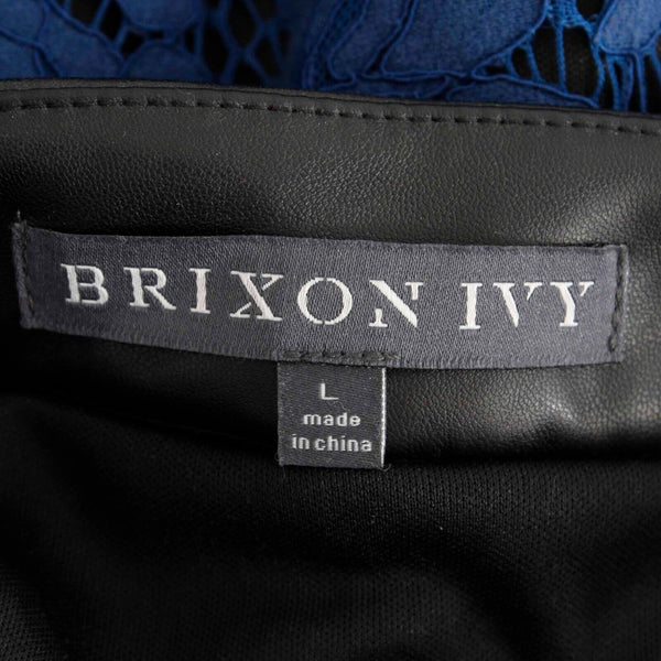 Brixon Ivy Sz L Blue Black Lace Overlay PU Trim Lined Rayon Blend Pencil Skirt