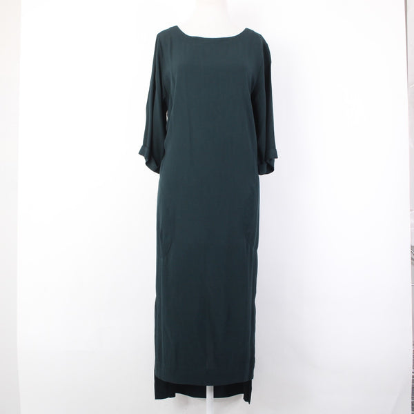 Holding Horses Dress Sz S Dark Green 3/4 Sleeve Hi Lo 100% Rayon Long Dress