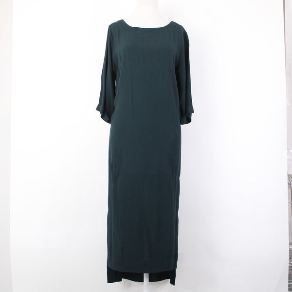 Holding Horses Dress Sz S Dark Green 3/4 Sleeve Hi Lo 100% Rayon Long Dress