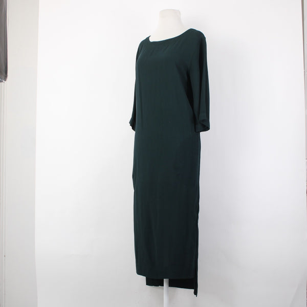 Holding Horses Dress Sz S Dark Green 3/4 Sleeve Hi Lo 100% Rayon Long Dress