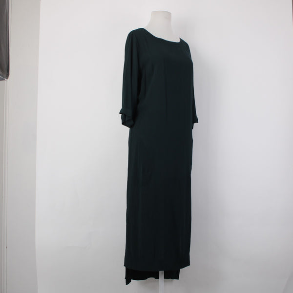 Holding Horses Dress Sz S Dark Green 3/4 Sleeve Hi Lo 100% Rayon Long Dress