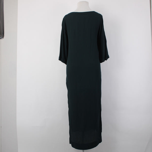 Holding Horses Dress Sz S Dark Green 3/4 Sleeve Hi Lo 100% Rayon Long Dress