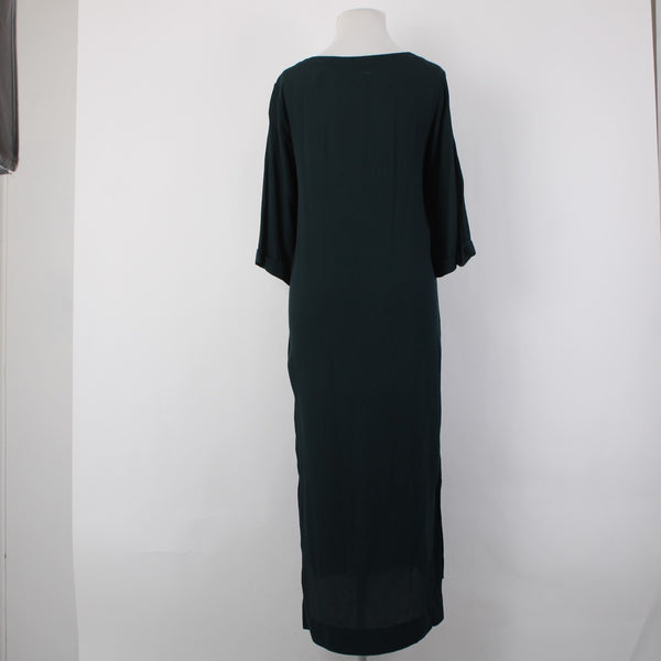 Holding Horses Dress Sz S Dark Green 3/4 Sleeve Hi Lo 100% Rayon Long Dress