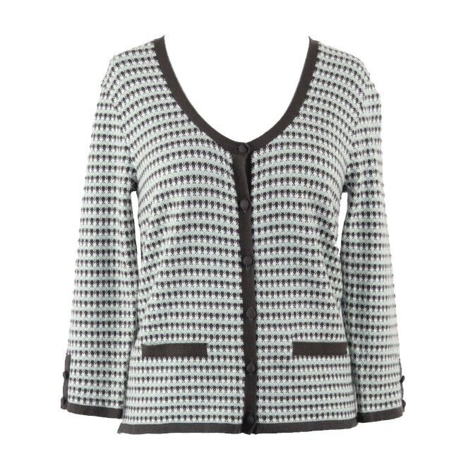 Jones Wear Sz MP Brown White Mint Button Up Acrylic Blend Cardigan Sweater