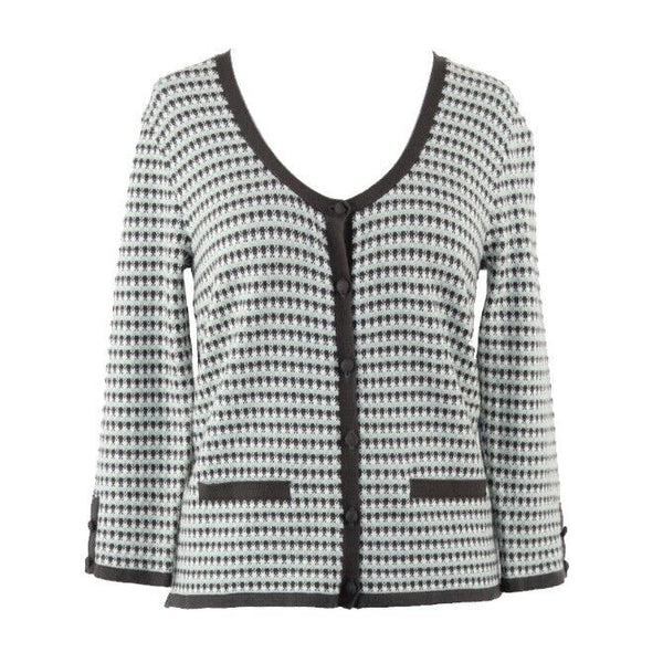 Jones Wear Sz MP Brown White Mint Button Up Acrylic Blend Cardigan Sweater