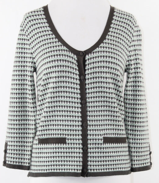 Jones Wear Sz MP Brown White Mint Button Up Acrylic Blend Cardigan Sweater