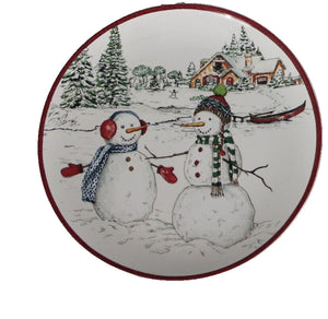 Williams Sonoma 8" Two Snowmen Set Of 3 Salad Plate