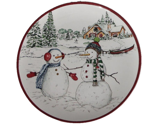 Williams Sonoma 8" Two Snowmen Set Of 3 Salad Plate