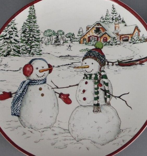 Williams Sonoma 8" Two Snowmen Set Of 3 Salad Plate