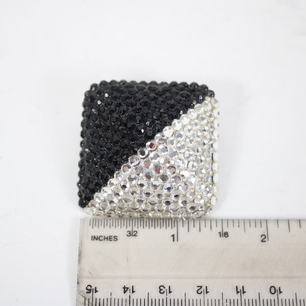 Caroline Williams Black Silver Rhinestones Diamond Shape Huggie Clip On Earrings