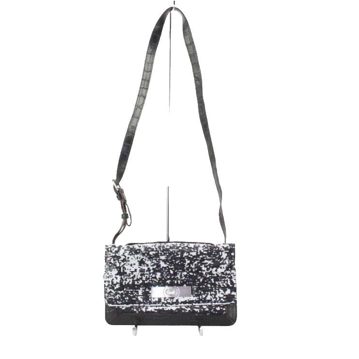 BCBGMAXAzria Black White Sequin Croco Emboss Leather Crossbody Clutch Purse