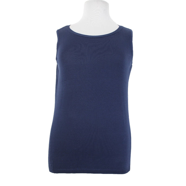 Chicos Top NEW $50 Sz 2 Navy Blue Rib Trim Detail Tank Rayon Top