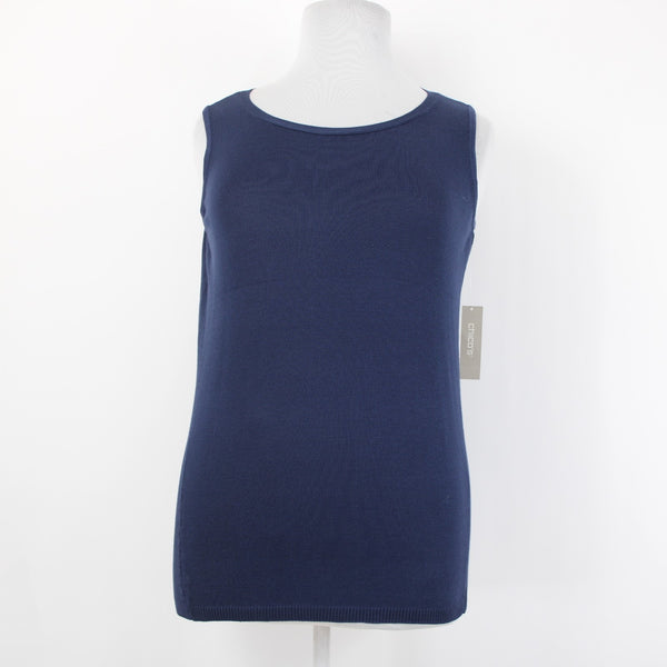 Chicos Top NEW $50 Sz 2 Navy Blue Rib Trim Detail Tank Rayon Top