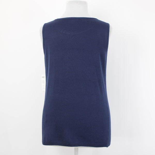 Chicos Top NEW $50 Sz 2 Navy Blue Rib Trim Detail Tank Rayon Top