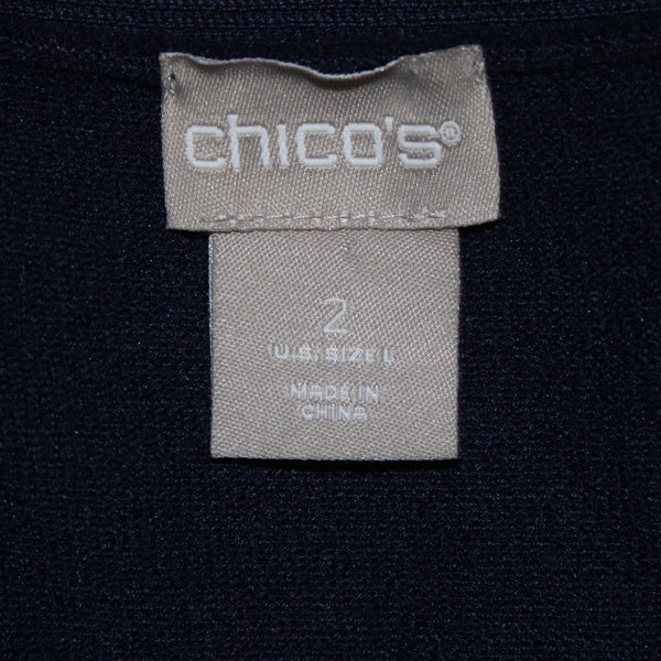 Chicos Top NEW $50 Sz 2 Navy Blue Rib Trim Detail Tank Rayon Top