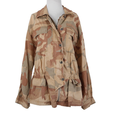 Free People Sz S Lead The Way Tan Camoflage Oversize Bohemian Cotton Jacket