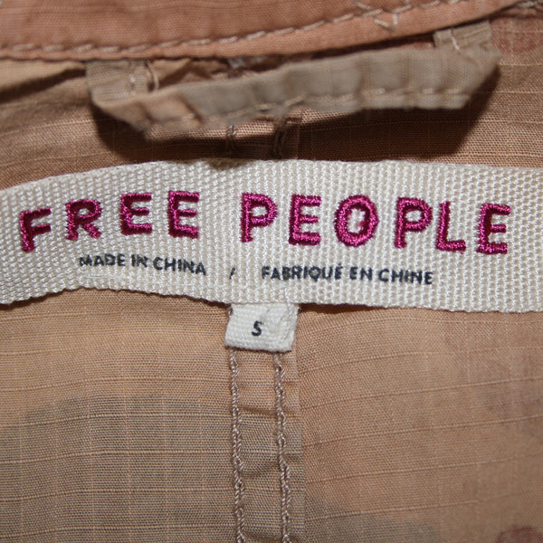 Free People Sz S Lead The Way Tan Camoflage Oversize Bohemian Cotton Jacket