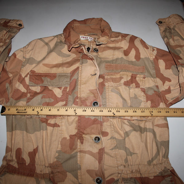 Free People Sz S Lead The Way Tan Camoflage Oversize Bohemian Cotton Jacket