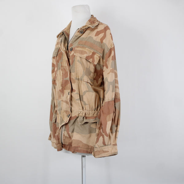 Free People Sz S Lead The Way Tan Camoflage Oversize Bohemian Cotton Jacket