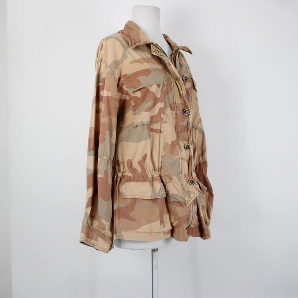 Free People Sz S Lead The Way Tan Camoflage Oversize Bohemian Cotton Jacket