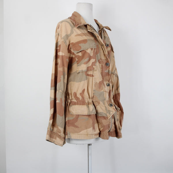 Free People Sz S Lead The Way Tan Camoflage Oversize Bohemian Cotton Jacket