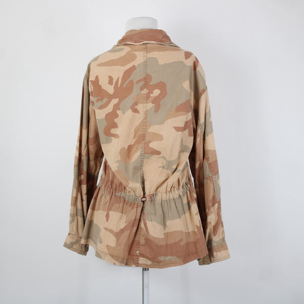 Free People Sz S Lead The Way Tan Camoflage Oversize Bohemian Cotton Jacket