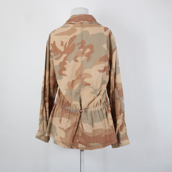 Free People Sz S Lead The Way Tan Camoflage Oversize Bohemian Cotton Jacket