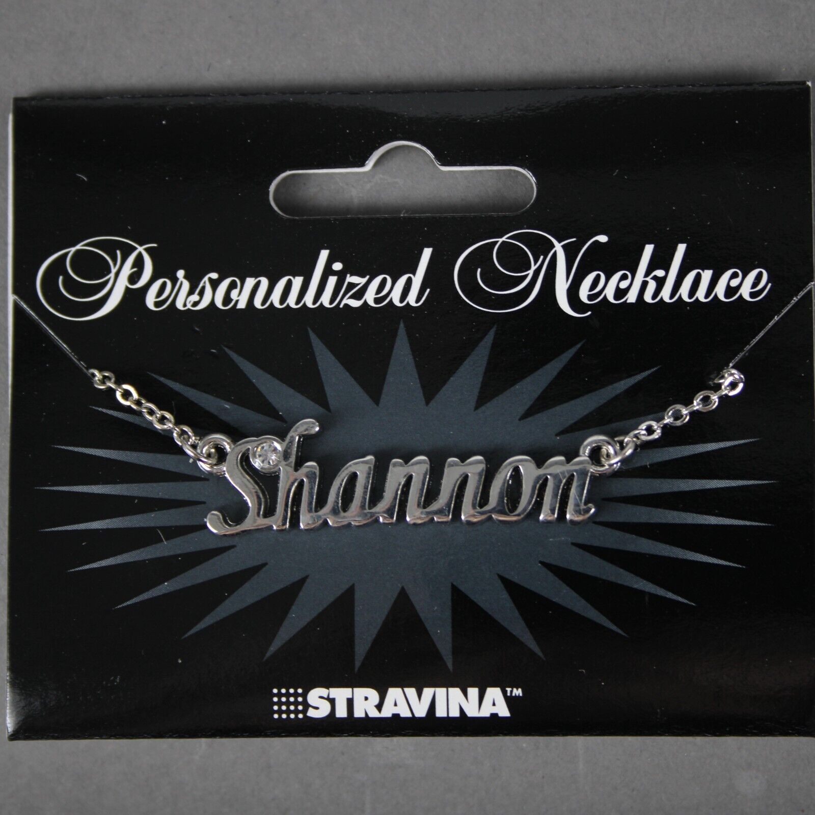 SHANNON NEW Name Silvertone Rhinestone 14.5" w 4.5" Multi Ring Extender Necklace