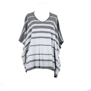 Eileen Fisher Sz S/M Gray Striped V Neck Knit 100% Organic Cotton Top