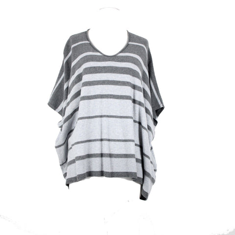 Eileen Fisher Sz S/M Gray Striped V Neck Knit 100% Organic Cotton Top