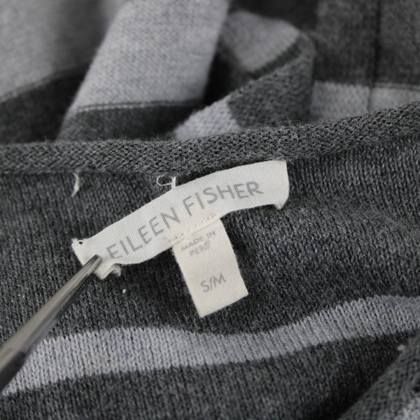 Eileen Fisher Sz S/M Gray Striped V Neck Knit 100% Organic Cotton Top