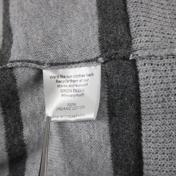 Eileen Fisher Sz S/M Gray Striped V Neck Knit 100% Organic Cotton Top