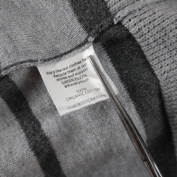 Eileen Fisher Sz S/M Gray Striped V Neck Knit 100% Organic Cotton Top