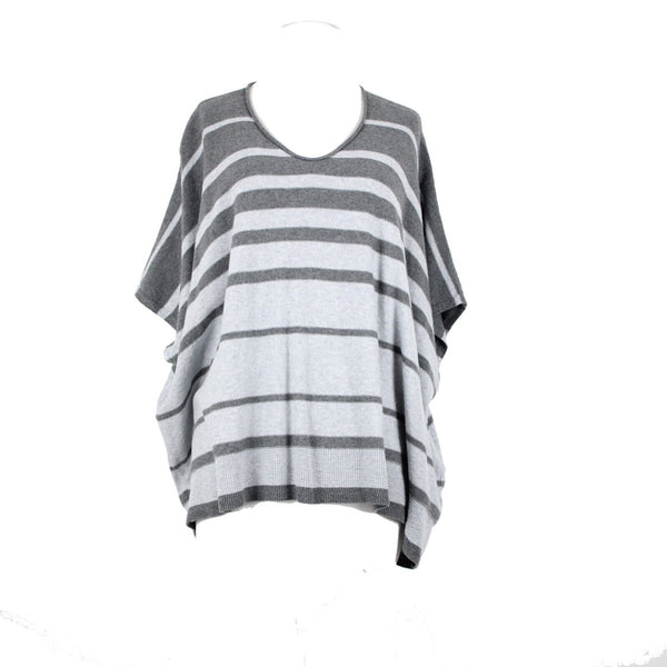 Eileen Fisher Sz S/M Gray Striped V Neck Knit 100% Organic Cotton Top