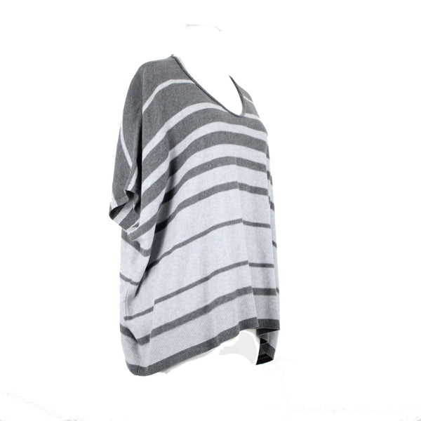 Eileen Fisher Sz S/M Gray Striped V Neck Knit 100% Organic Cotton Top