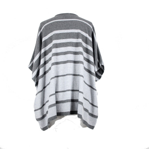 Eileen Fisher Sz S/M Gray Striped V Neck Knit 100% Organic Cotton Top