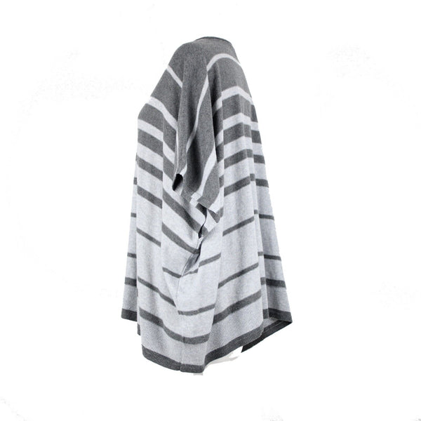 Eileen Fisher Sz S/M Gray Striped V Neck Knit 100% Organic Cotton Top