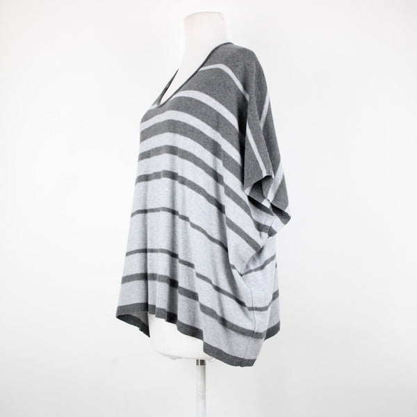 Eileen Fisher Sz S/M Gray Striped V Neck Knit 100% Organic Cotton Top