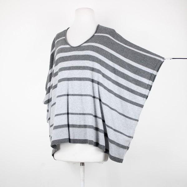 Eileen Fisher Sz S/M Gray Striped V Neck Knit 100% Organic Cotton Top