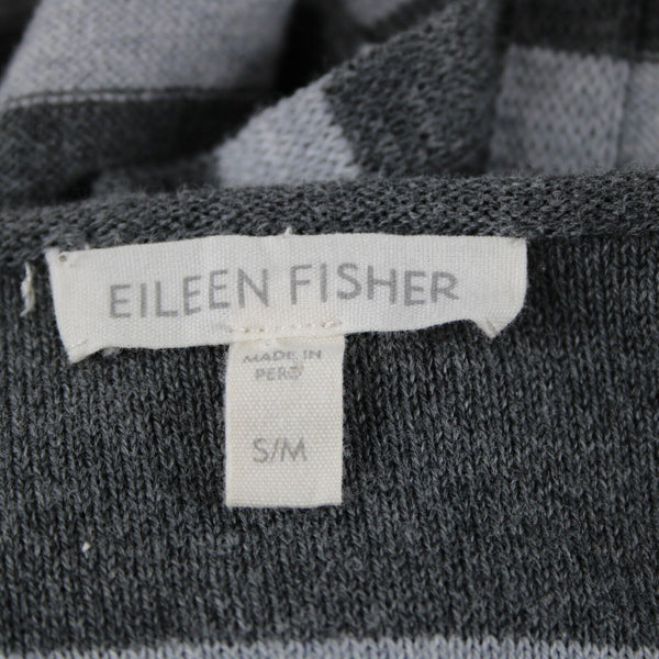 Eileen Fisher Sz S/M Gray Striped V Neck Knit 100% Organic Cotton Top