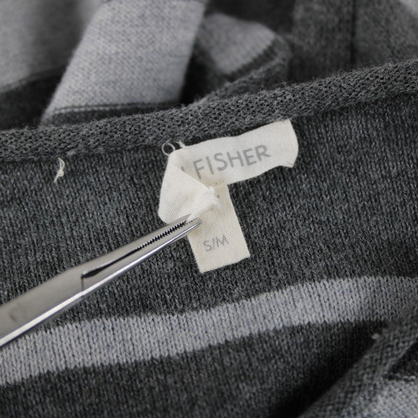 Eileen Fisher Sz S/M Gray Striped V Neck Knit 100% Organic Cotton Top